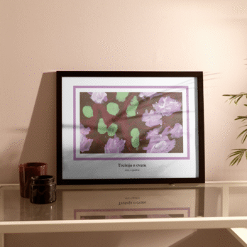 poster od dječjeg crteža u boji, drvo trešnje u cvatu