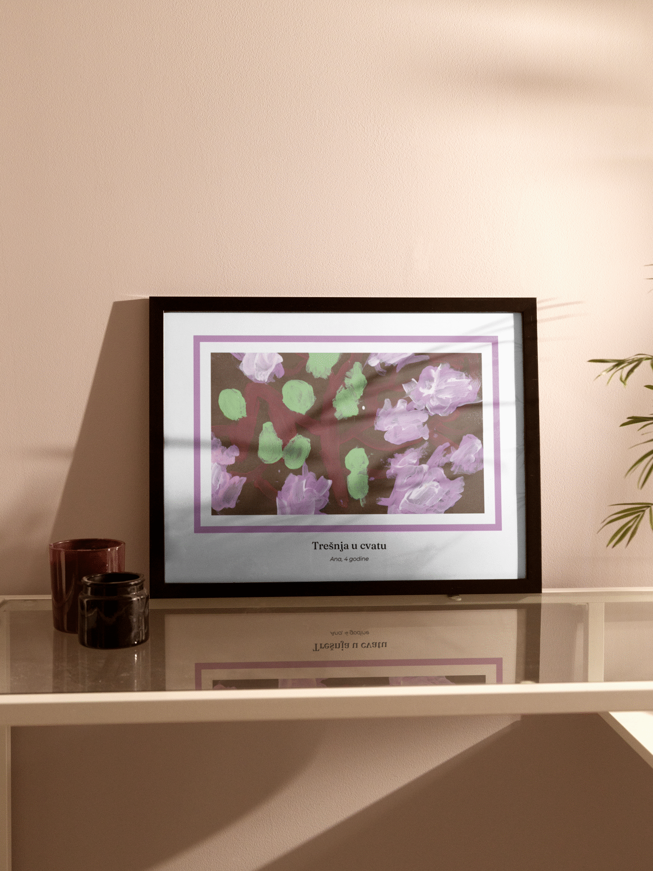 poster od dječjeg crteža u boji, drvo trešnje u cvatu