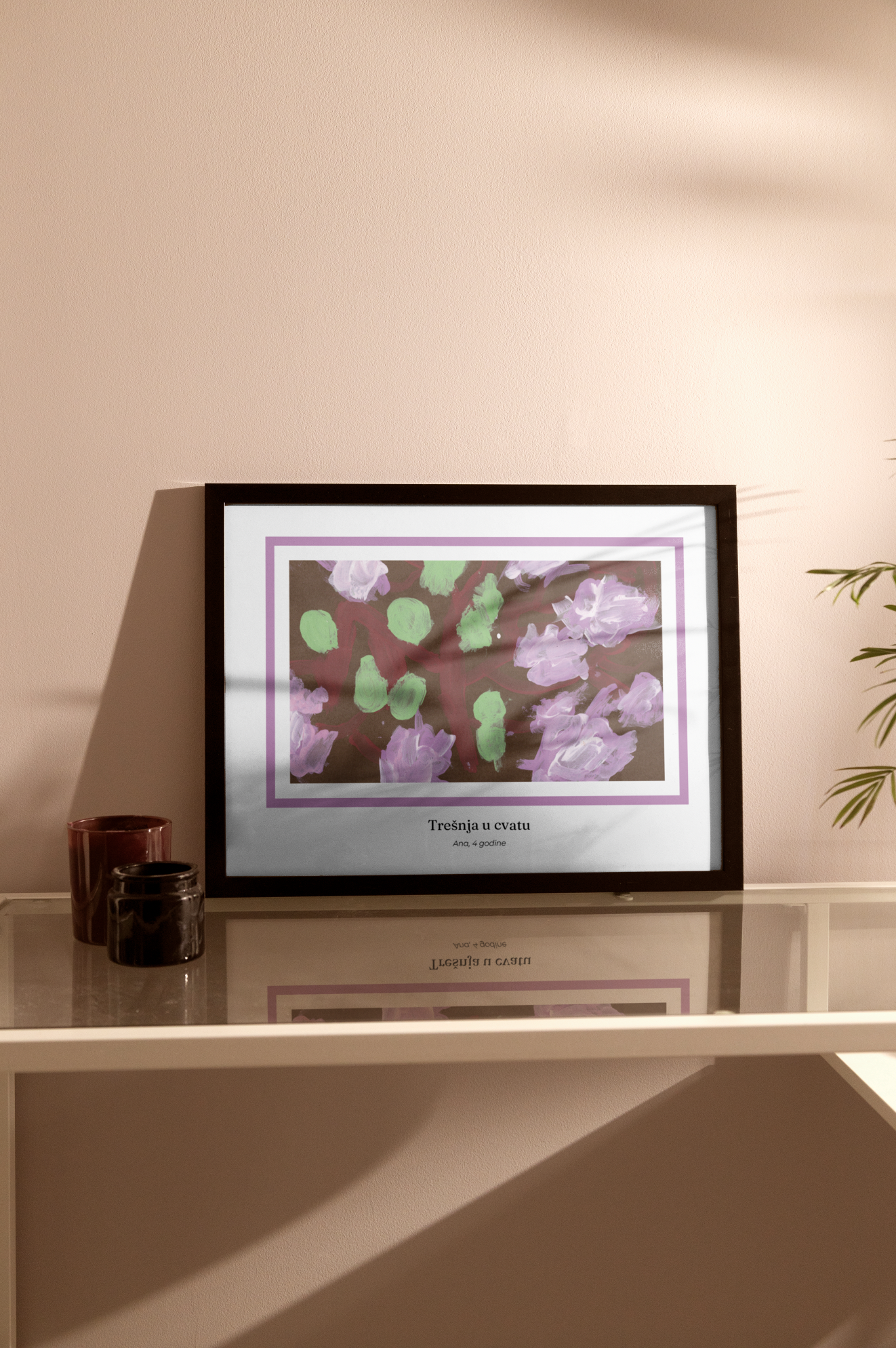 poster od dječjeg crteža u boji, drvo trešnje u cvatu