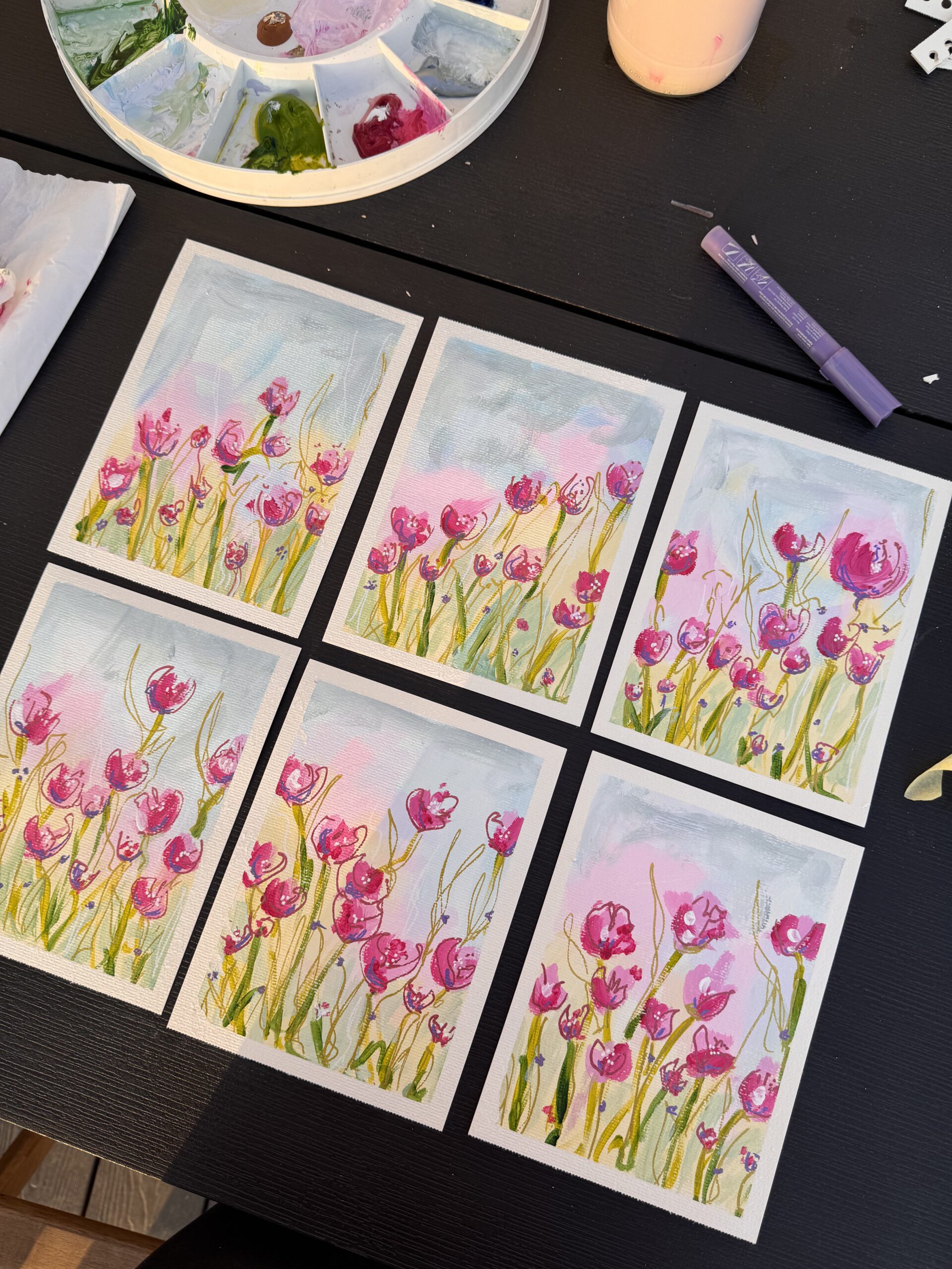 original ilustracije cvijeća akril na papiru A5 ručno oslikani radovi