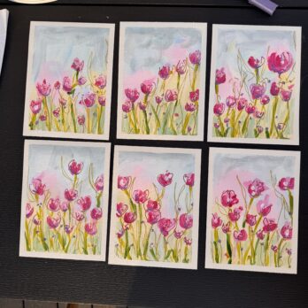 original ilustracija cvijeća akril na papiru detalj ručno oslikanog rada